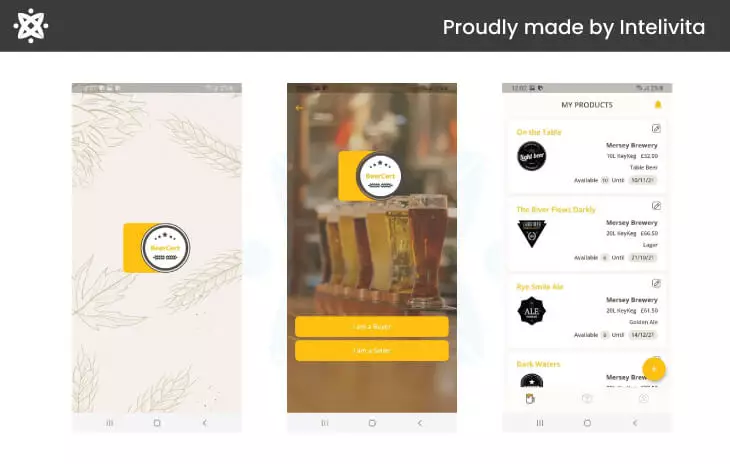 User Interface of BeerCert App developed by Intelivita