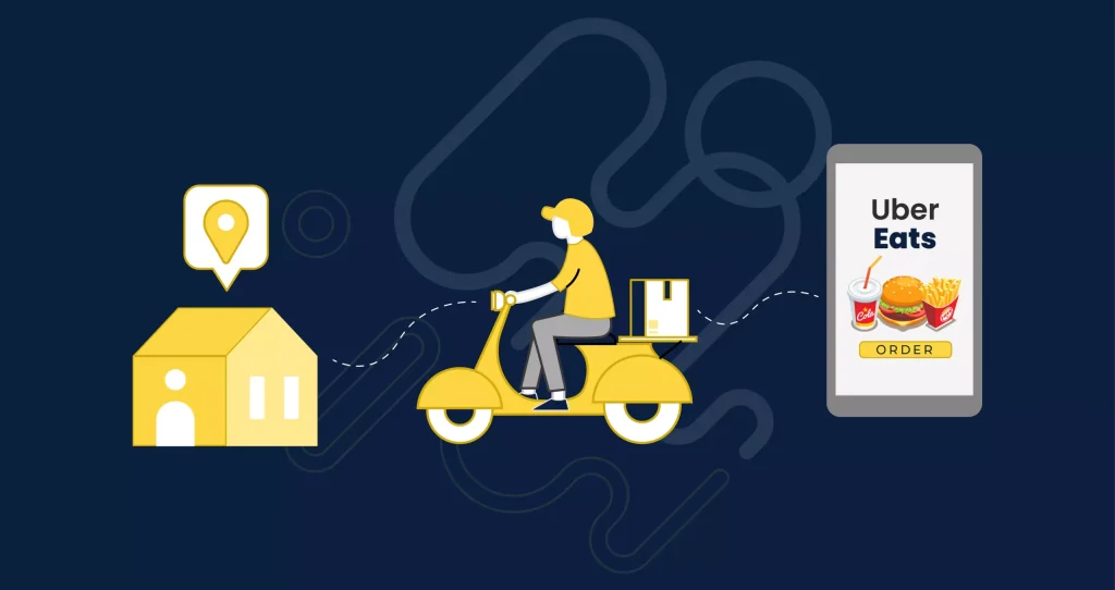 Image showing food delivery person with food delivery app icons alongside
