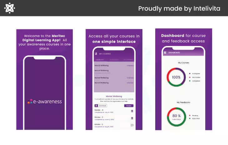 User Interface of eLearning App developed by Intelivita