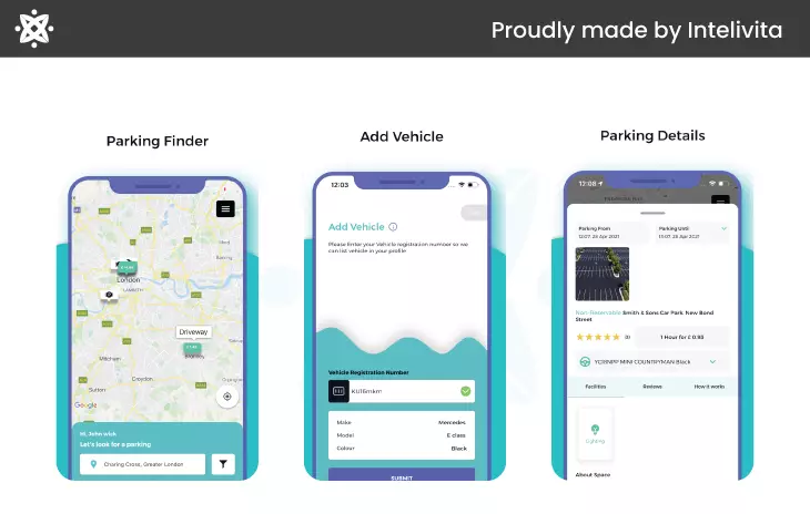 User Interface of Parking App developed by Intelivita