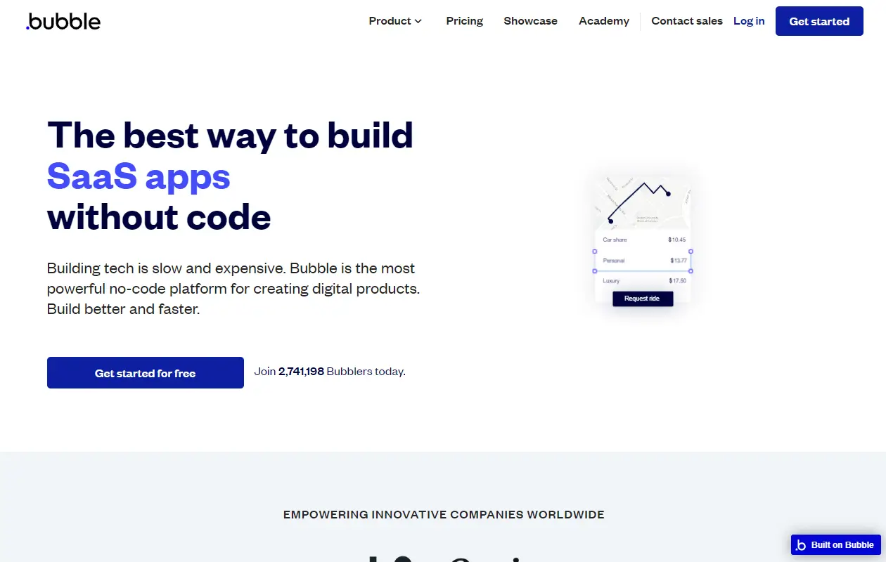 Image showing Bubble no code platform's homepage.