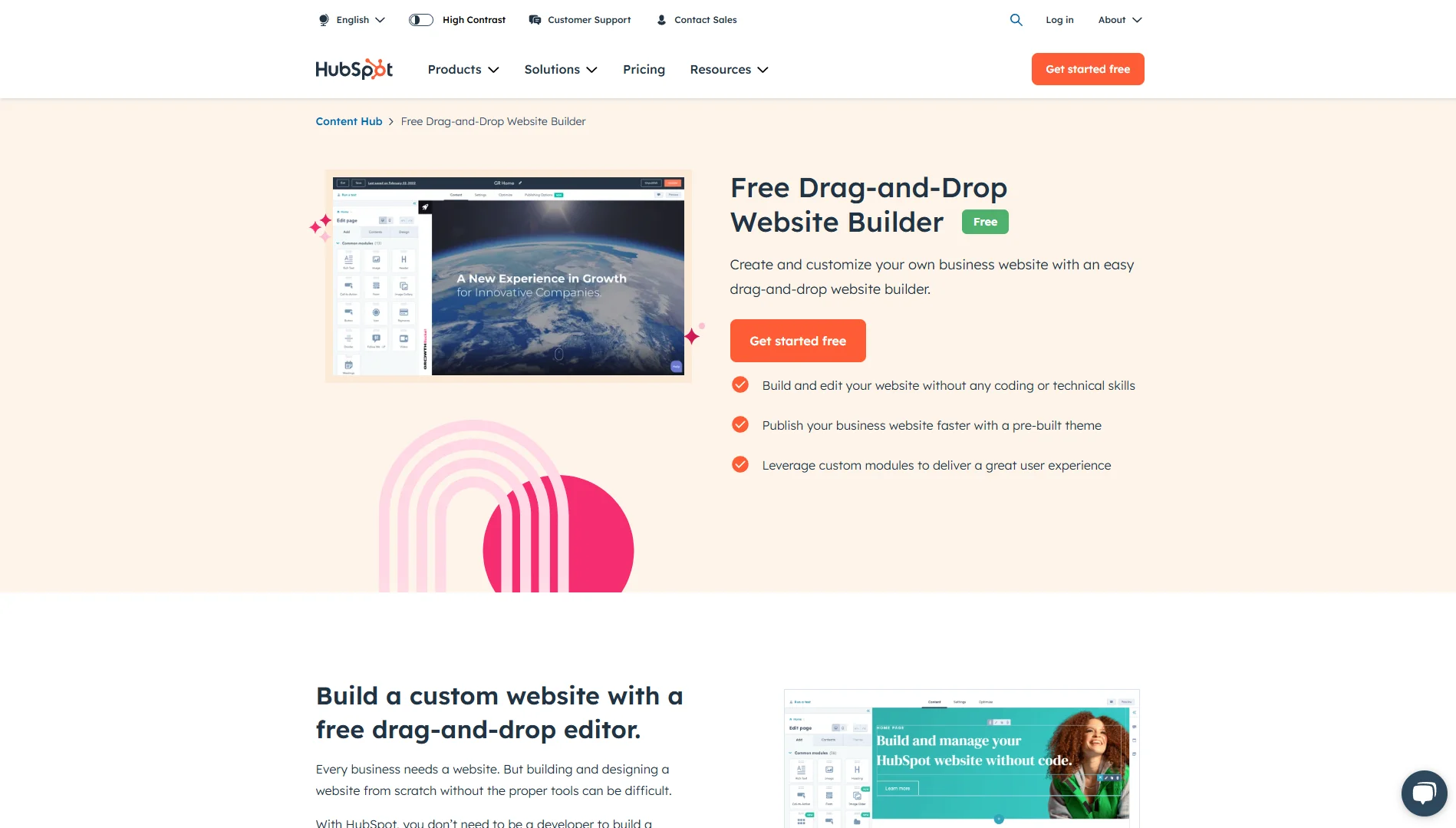 HubSpot's free drag-and-drop website builder.