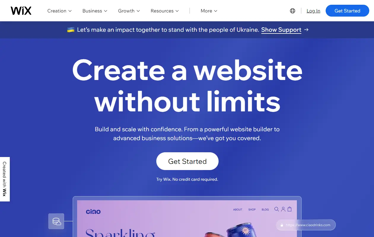 Image showing Wix website builder's homepage.