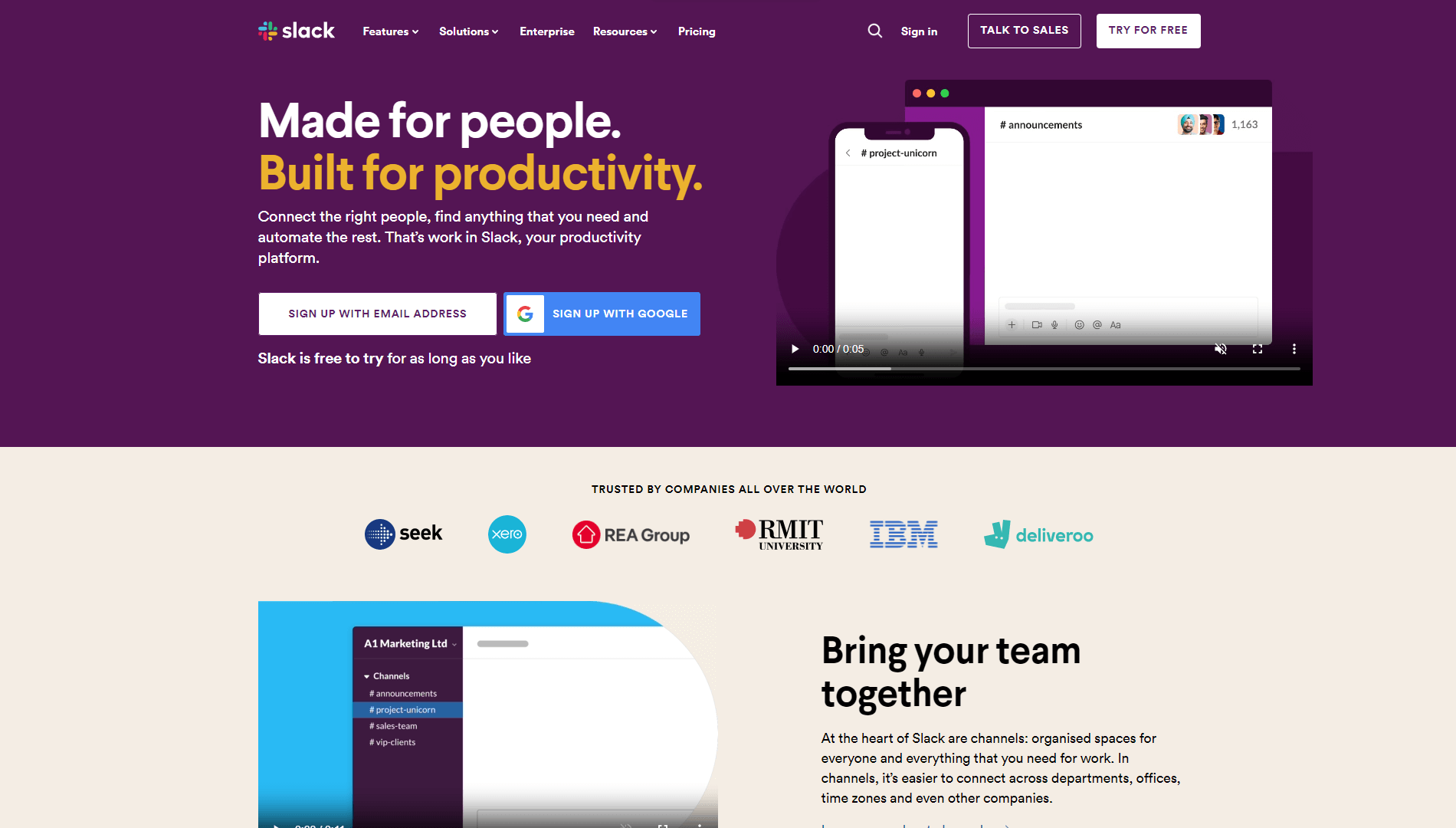 Image showing Slack website's homepage.