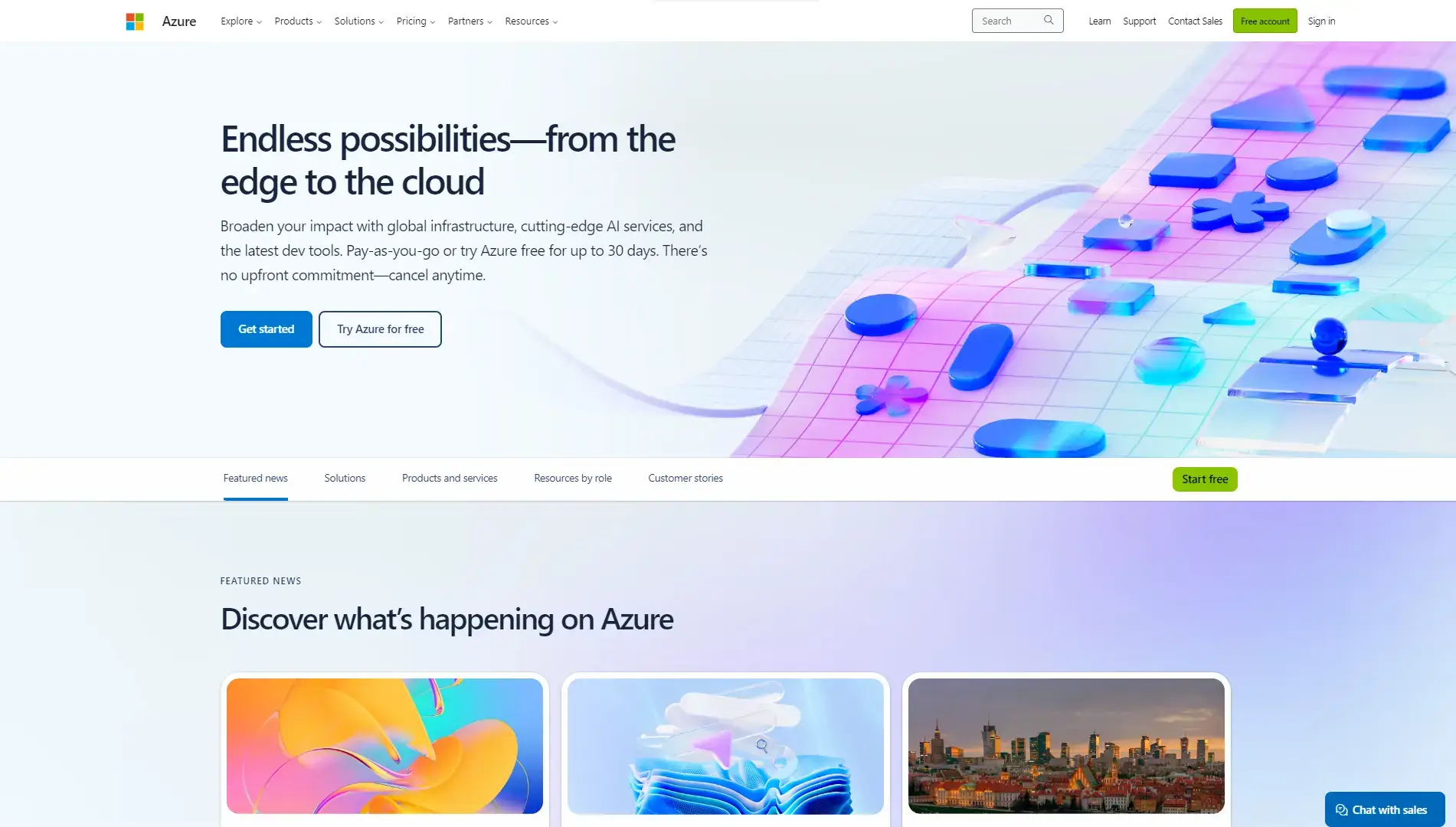 Microsoft Azure's website homepage.