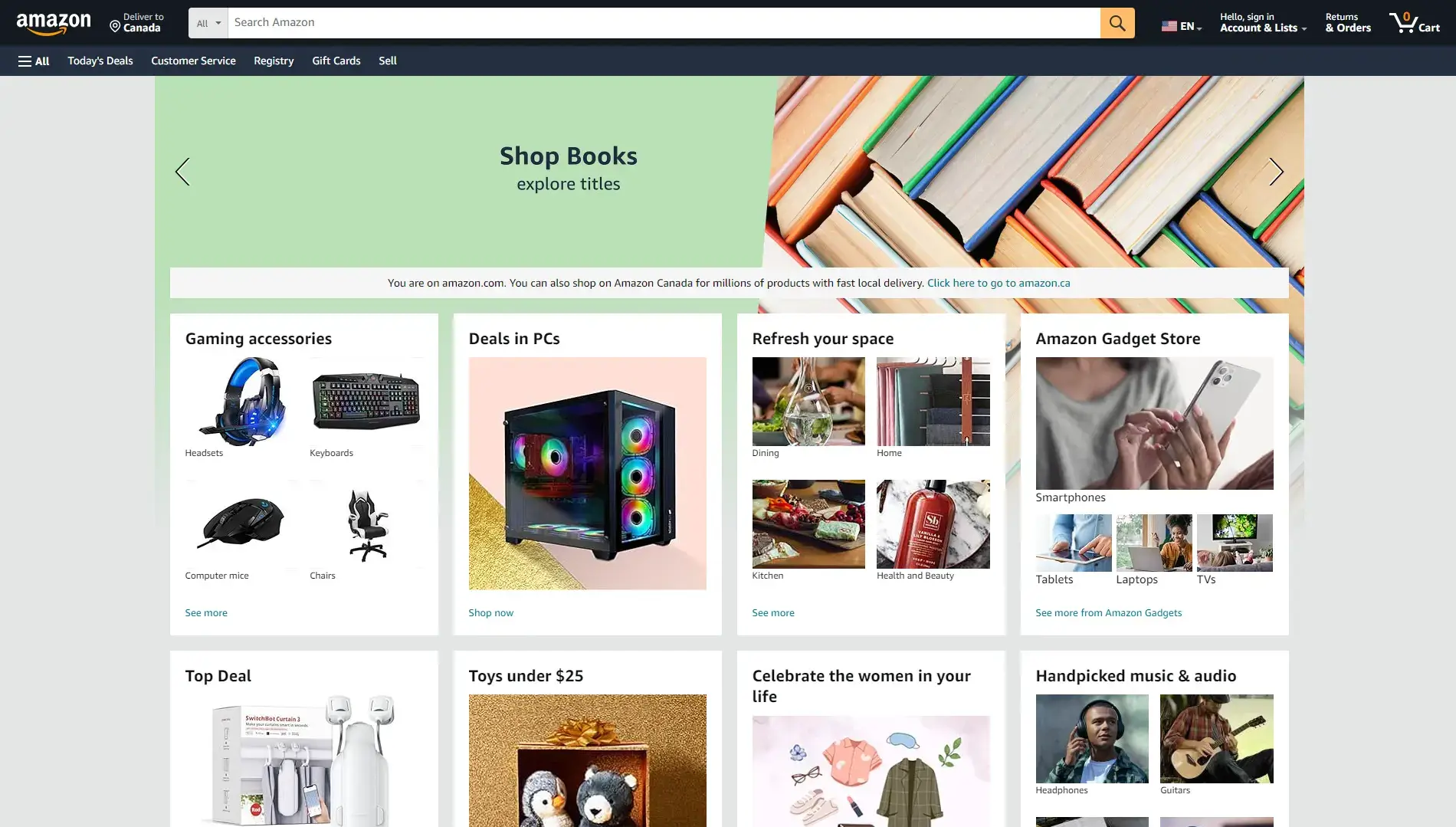 Amazon.com website homepage image.