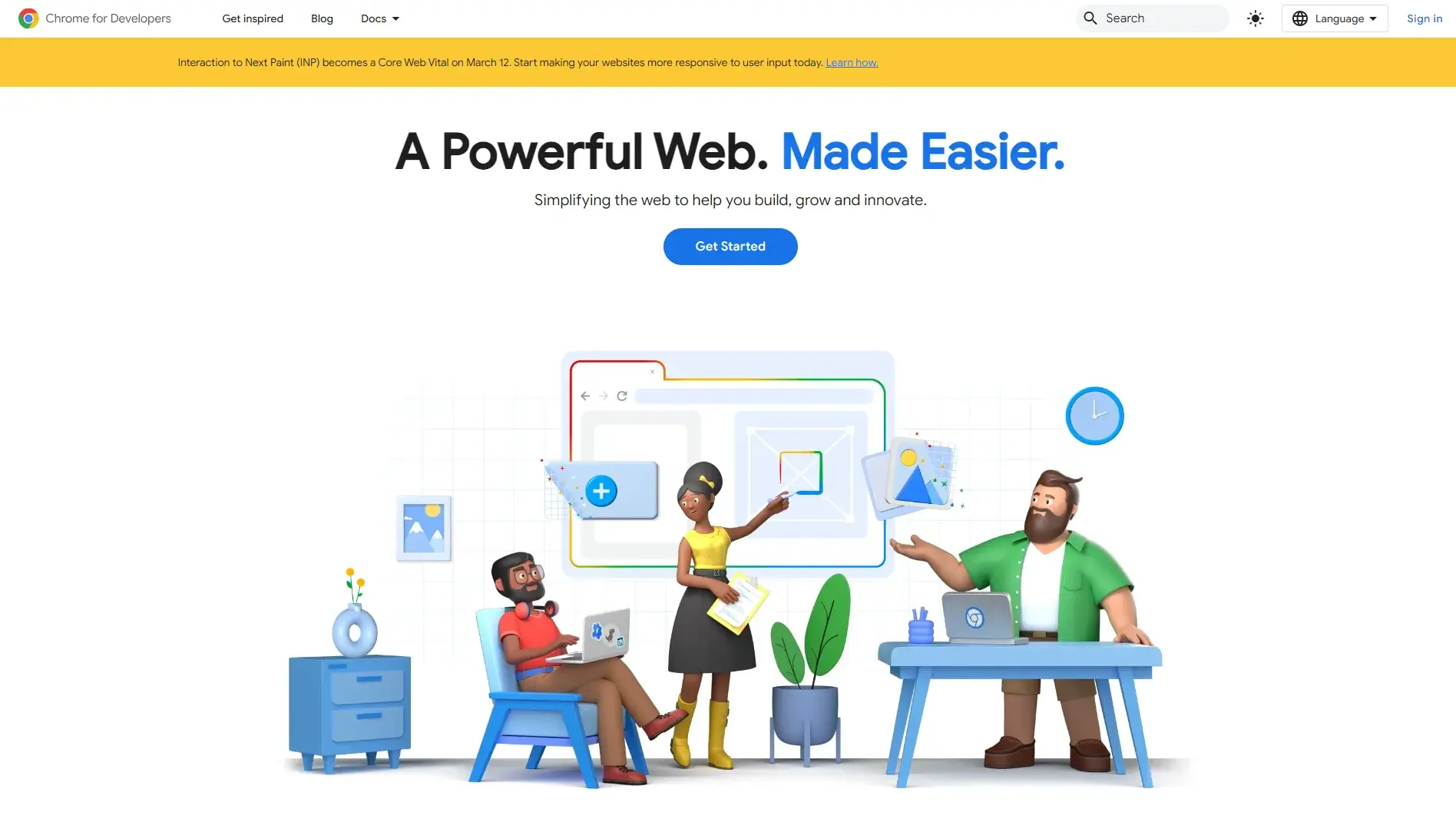 Chrome Developer Tools website homepage.