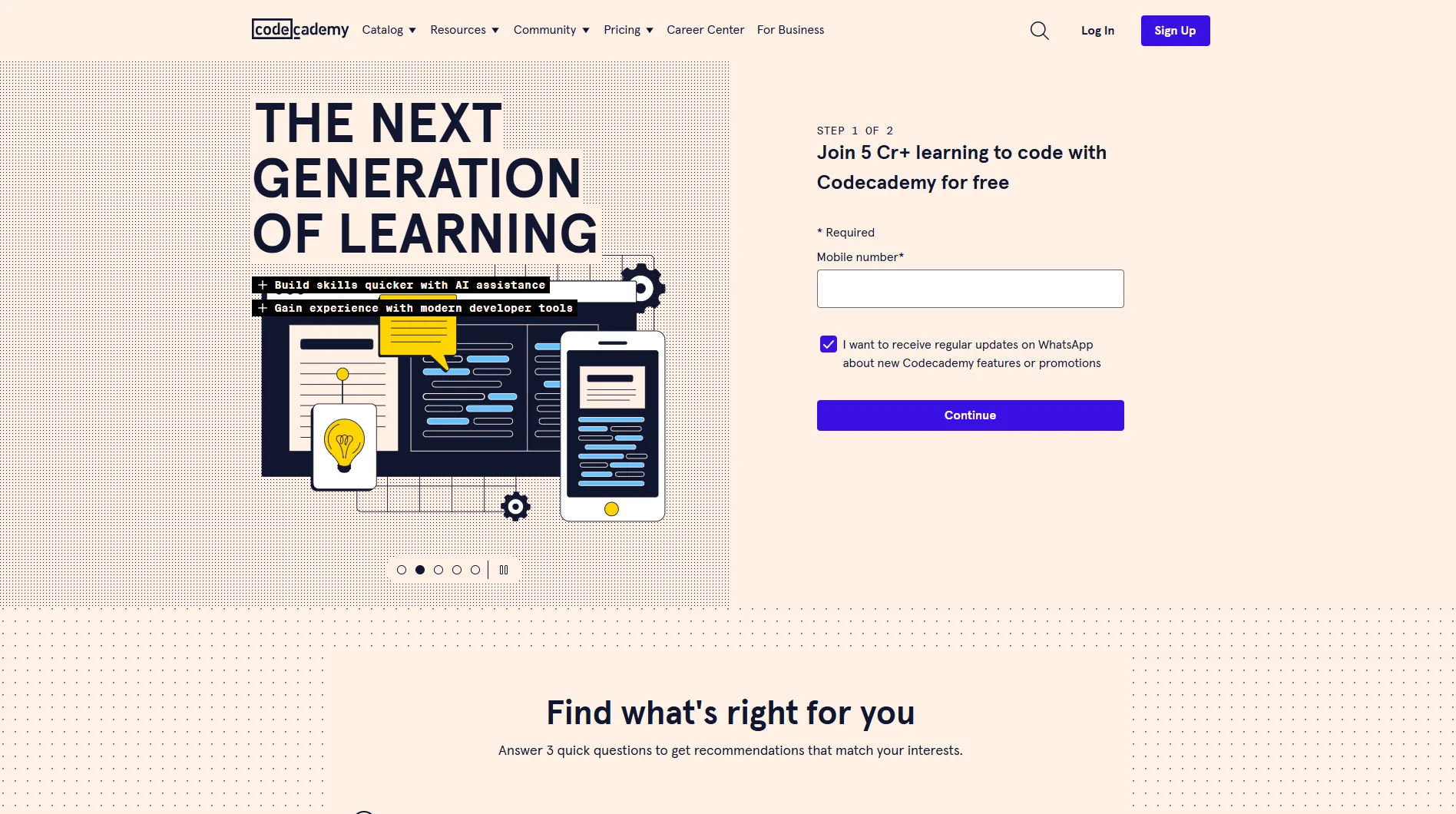 Image of Codecademy website's homepage.