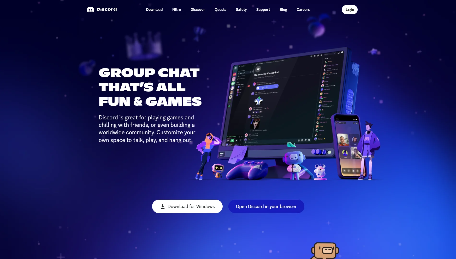 Image displaying Discord website's homepage.