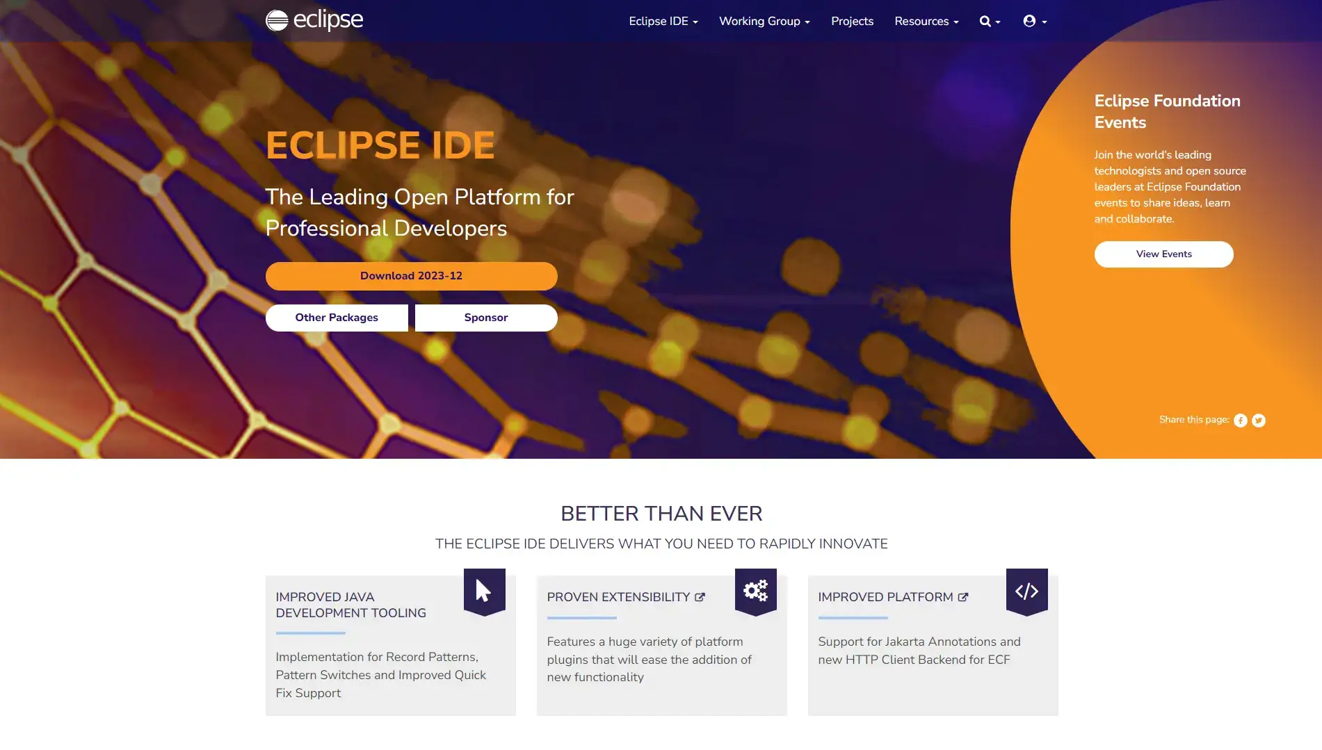 Eclipse IDE's website homepage image.
