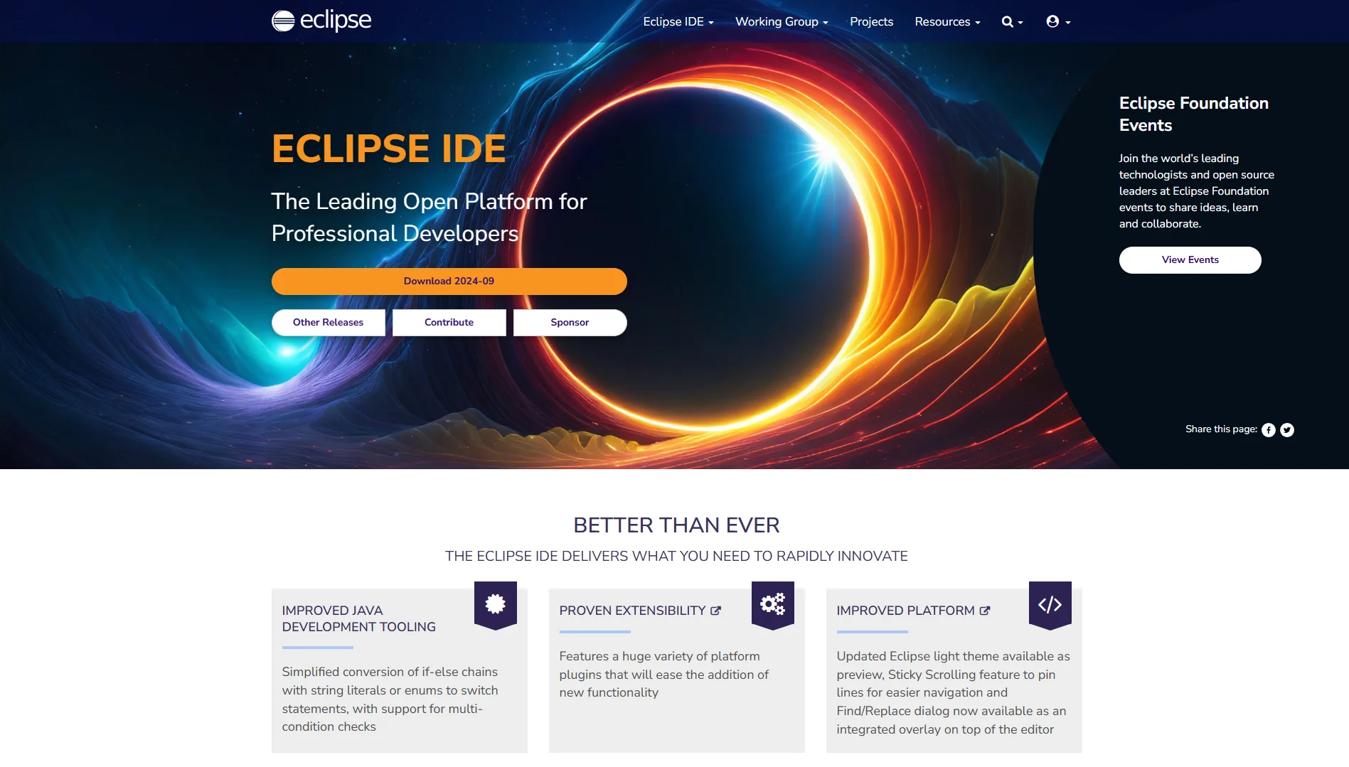 Eclipse IDE's website homepage image.