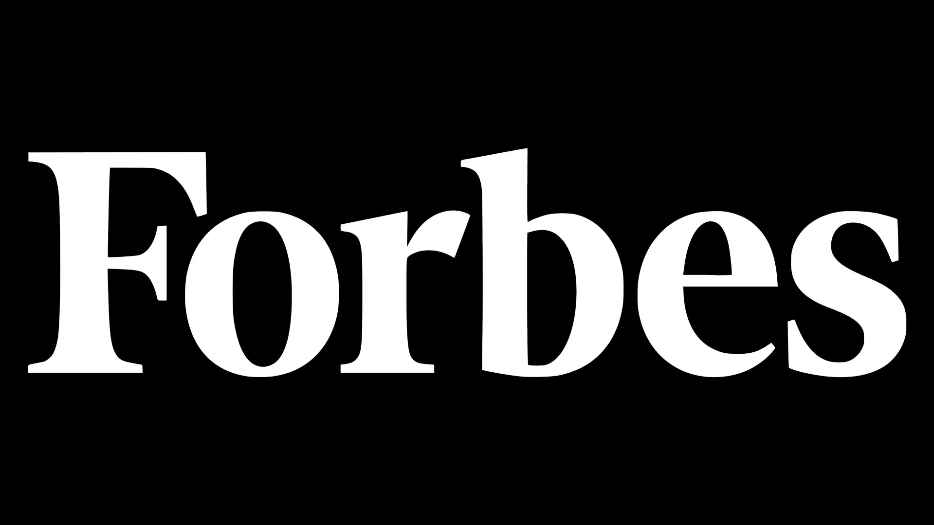 Forbes white text and black background logo.