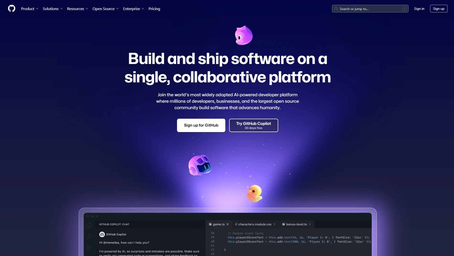 GitHub website's homepage.