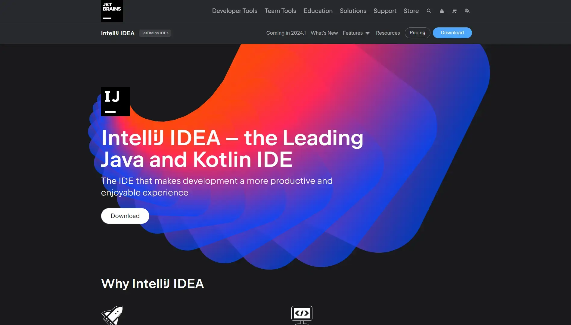 IntelliJ IDEA website homepage image.