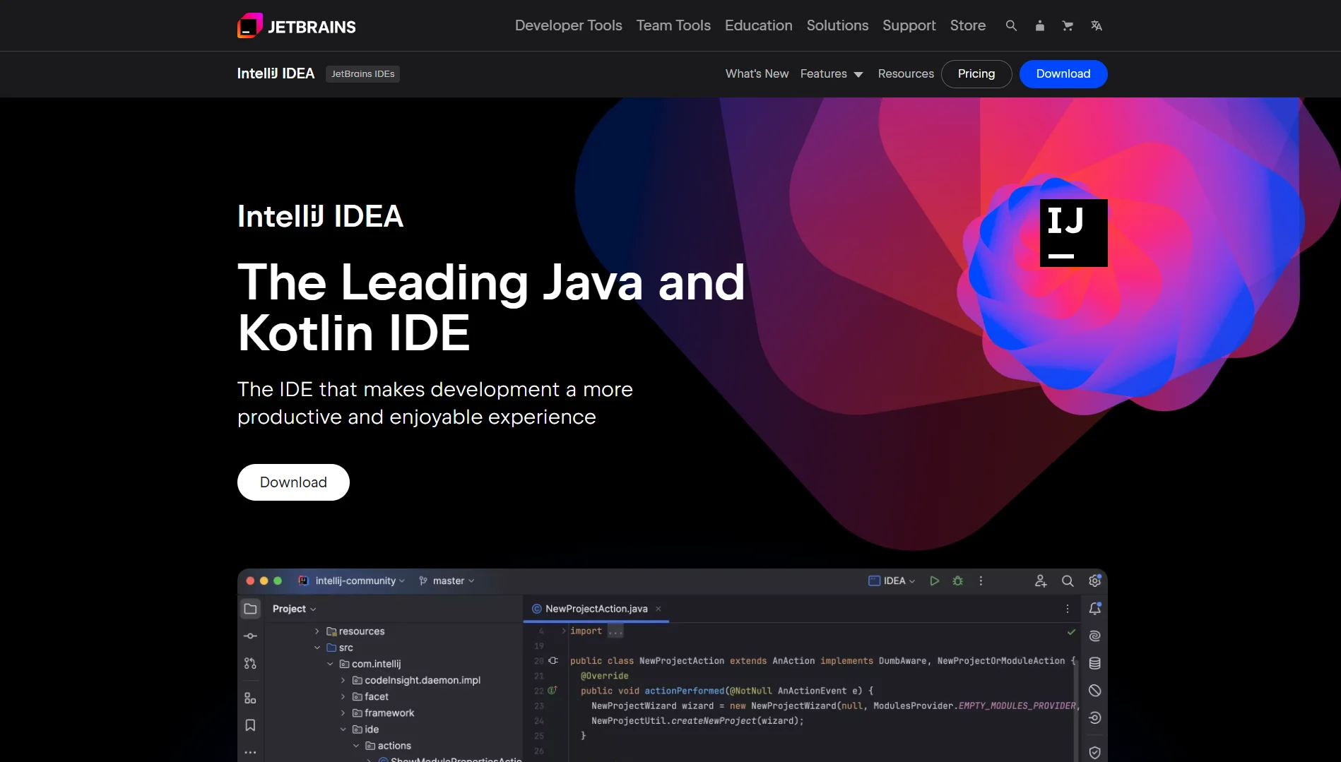 IntelliJ IDEA website homepage image.