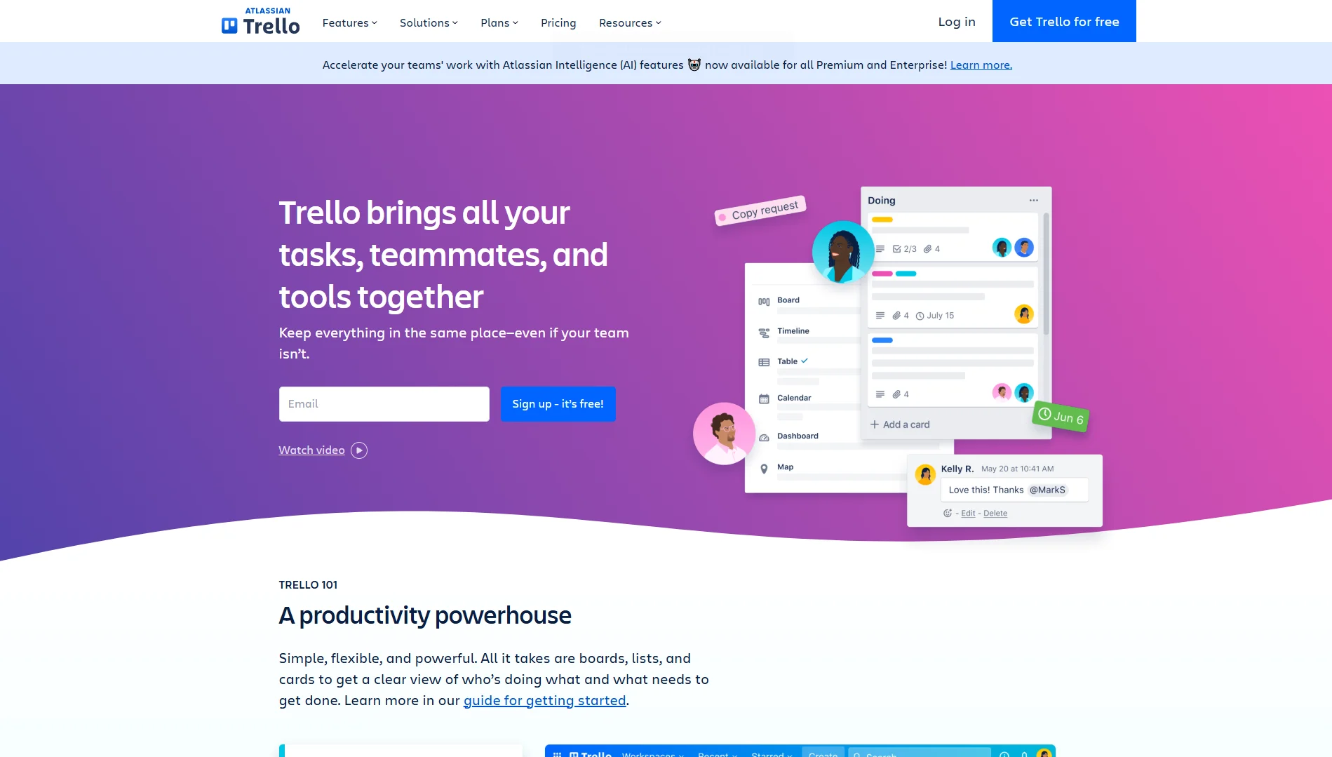 Image of Atlassian Trello's website homepage.