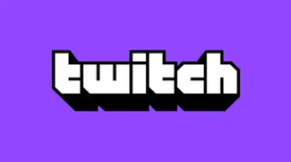 Twitch white text with purple background logo.