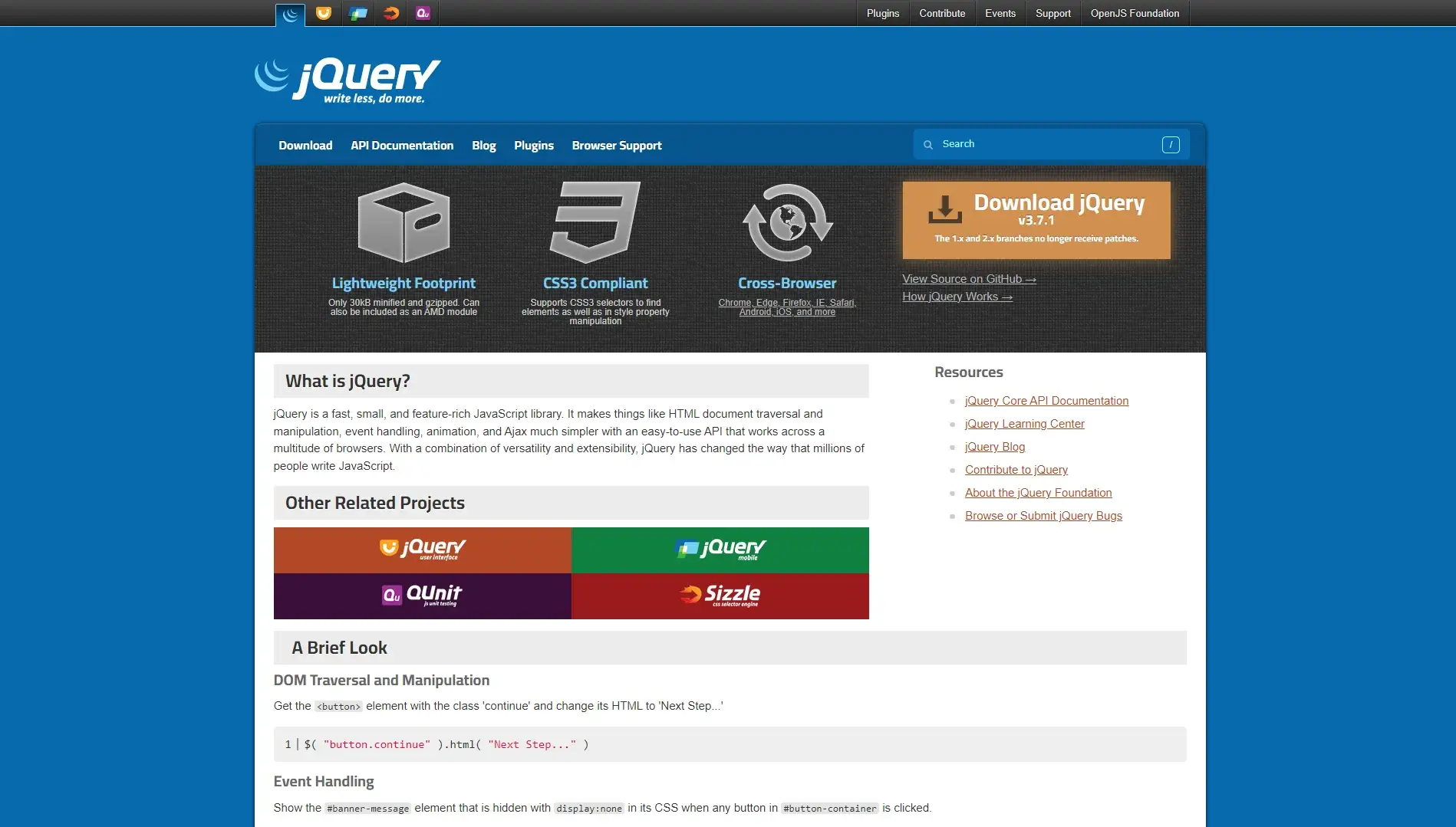 jQuery website homepage.