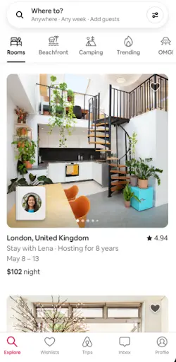 Airbnb app interface.