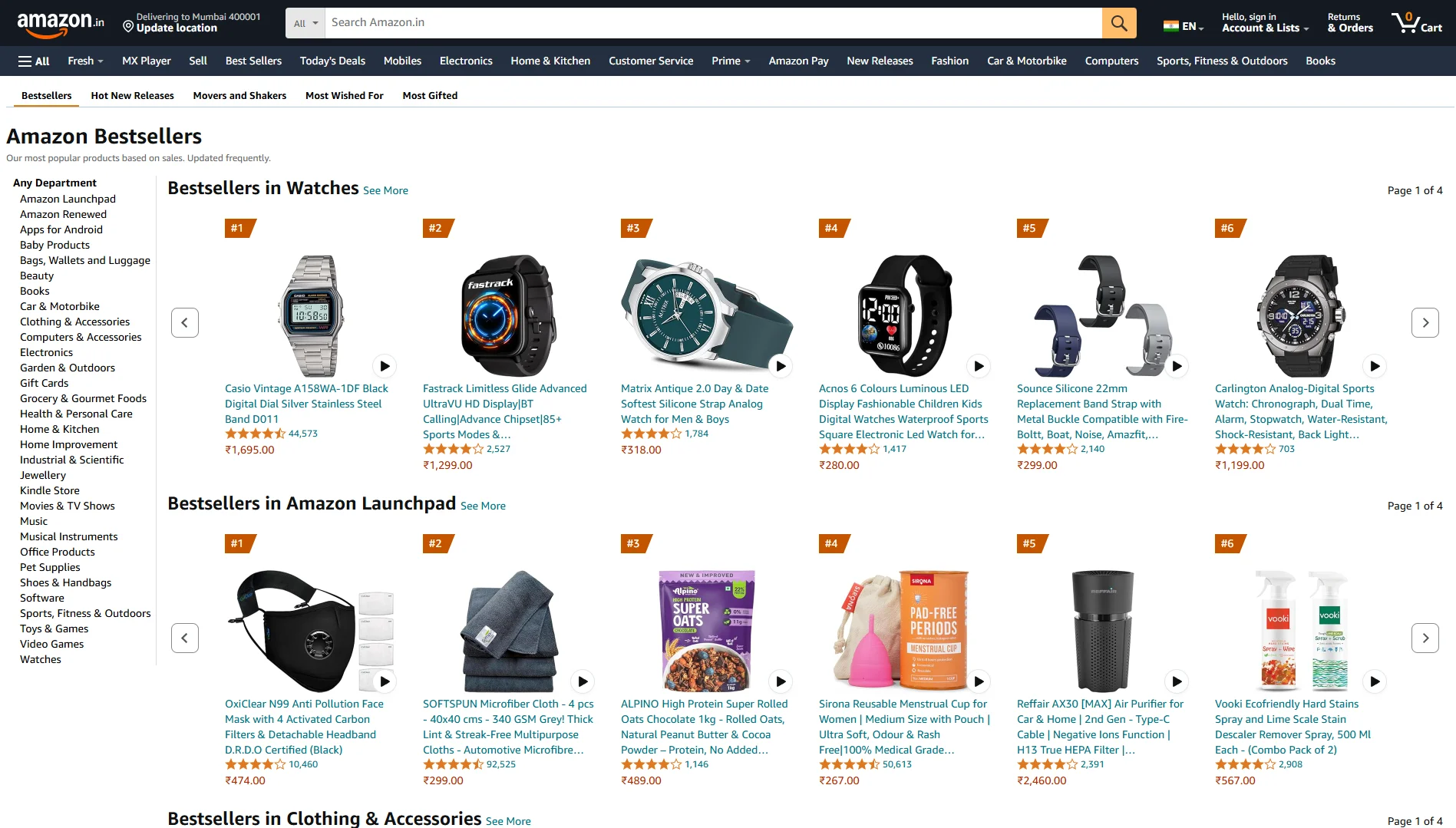 Amazon Trending Now page