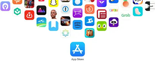 App Store logo with a number of iOS apps.