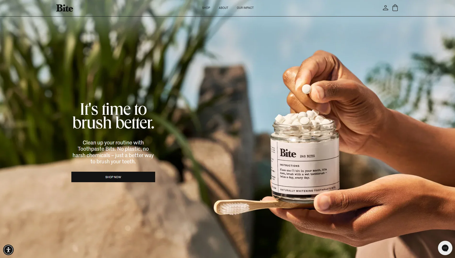 Bite Toothpaste Bits CTA button placement.