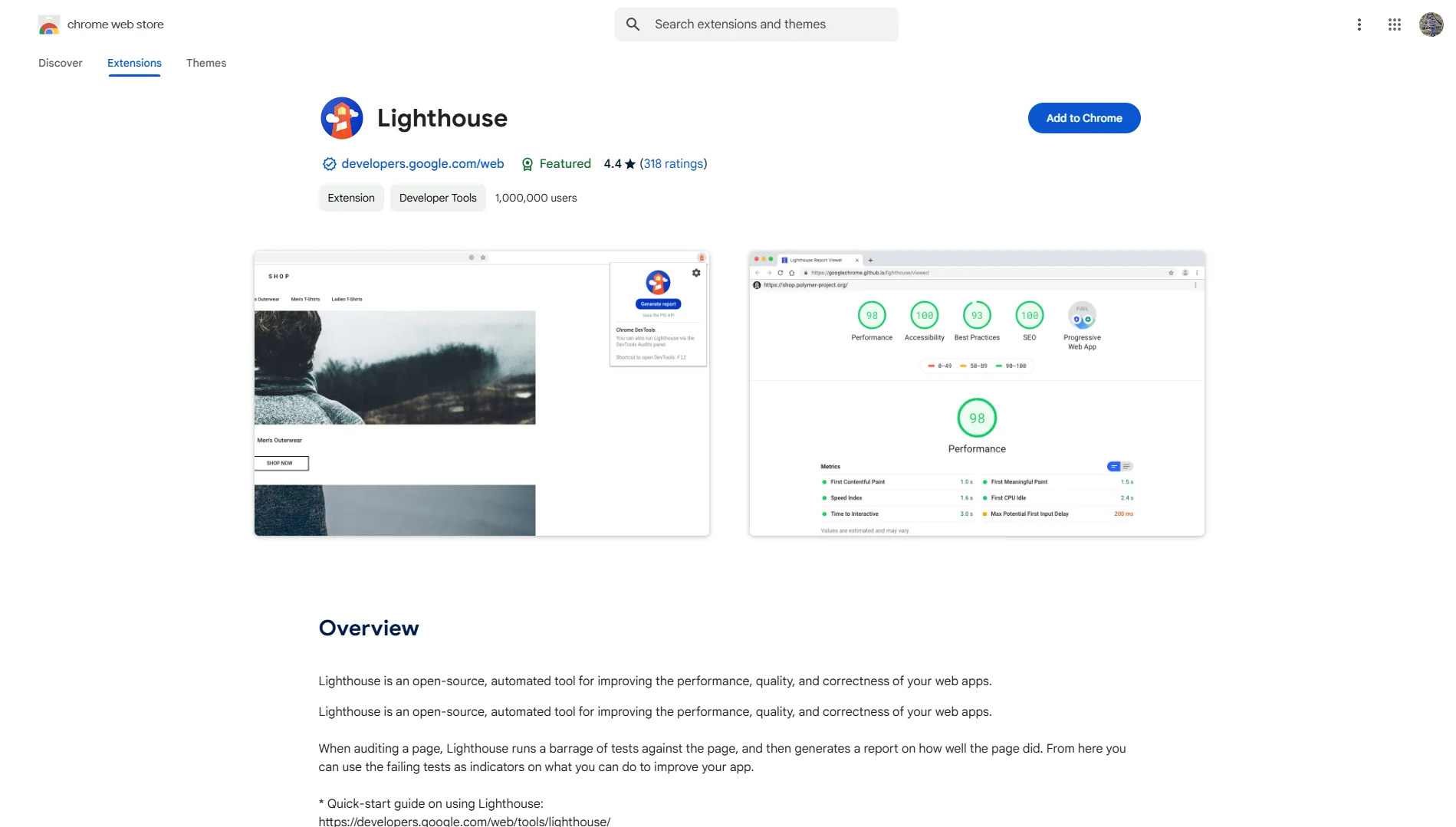 Google Lighthouse Chrome Web Store Image.