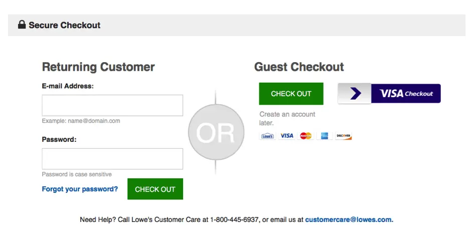 Lowe’s Checkout Page.