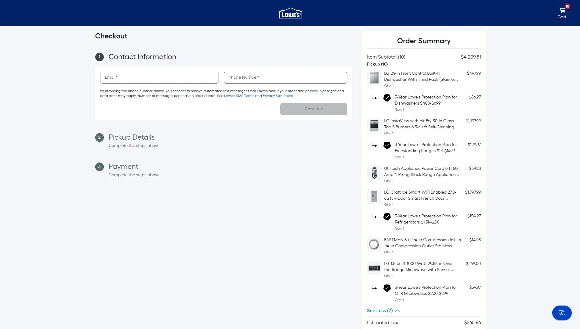 Lowe’s Checkout Page.