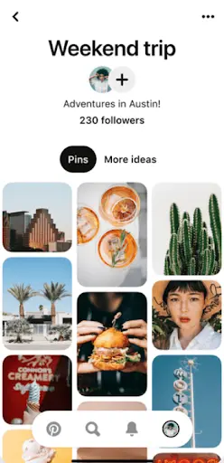 Pinterest app UI.