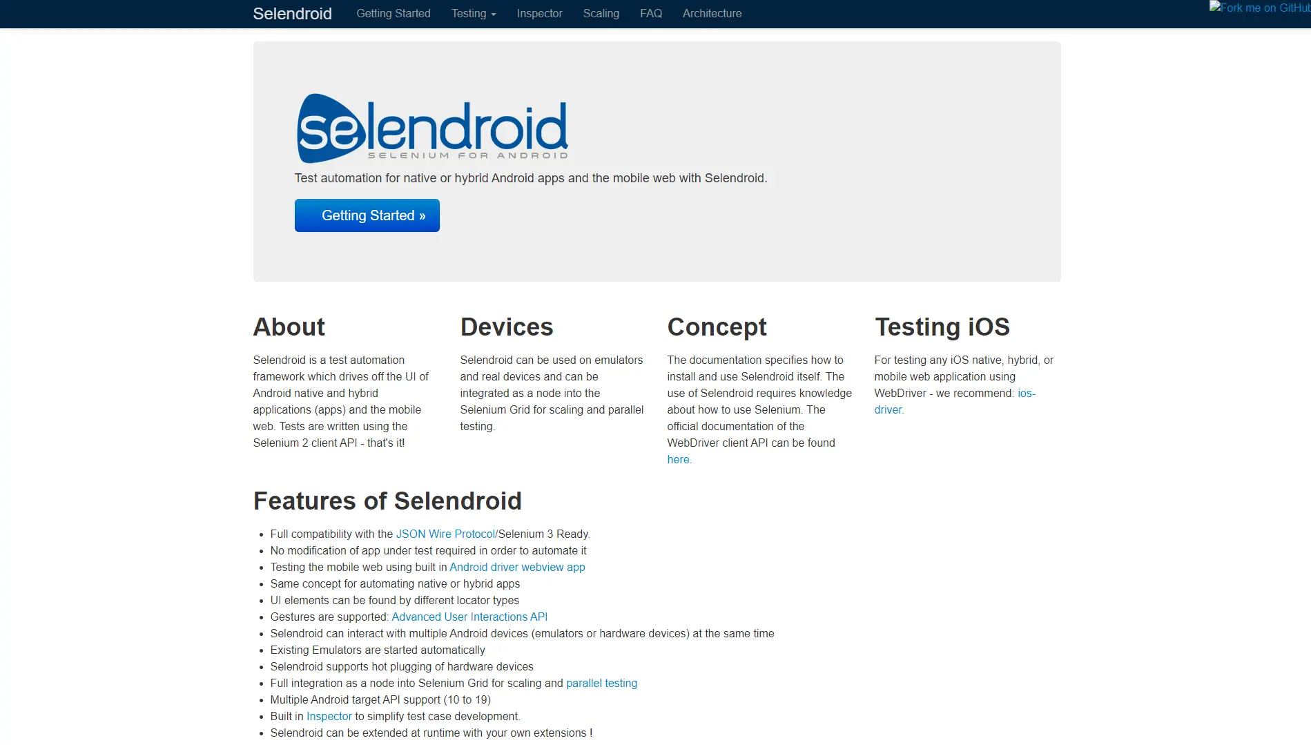 Selendroid site's homepage image.