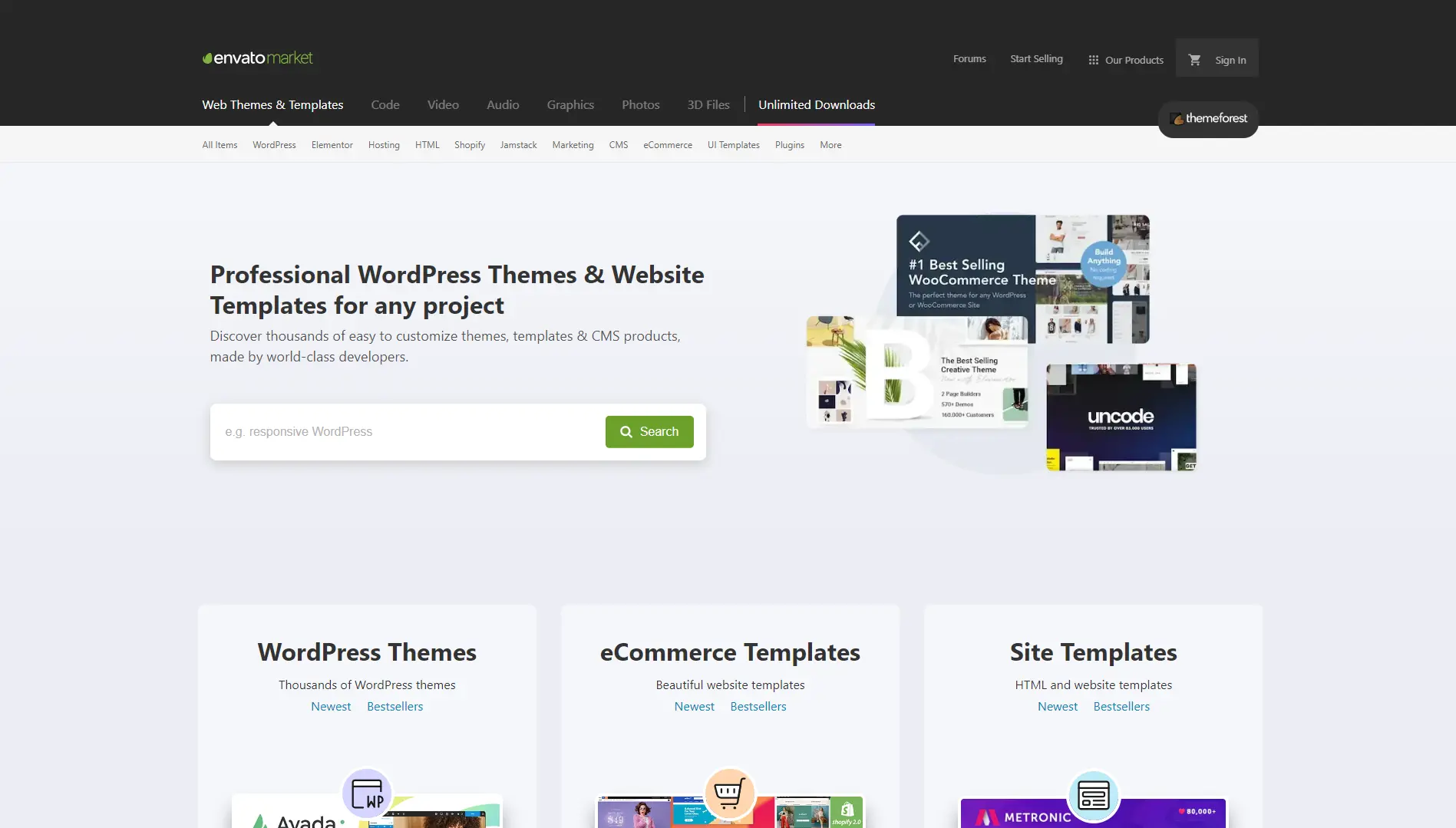 ThemeForest website homepage.