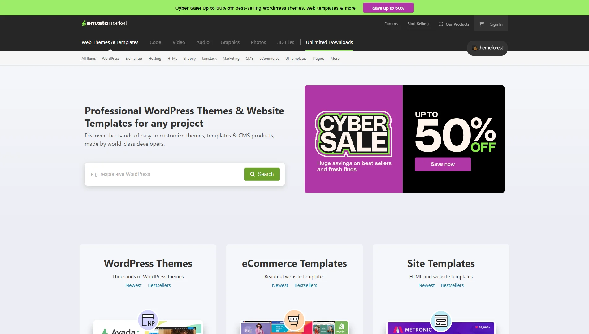 ThemeForest website homepage.
