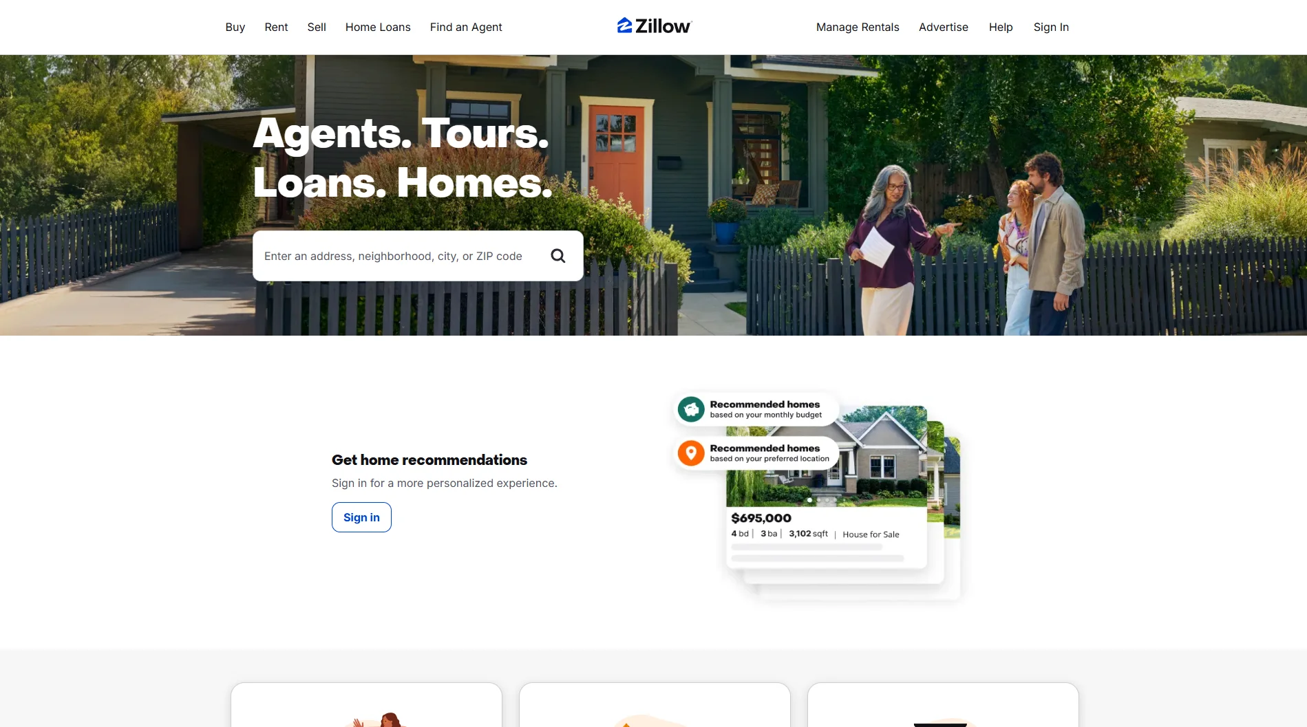 Zillow homepage.