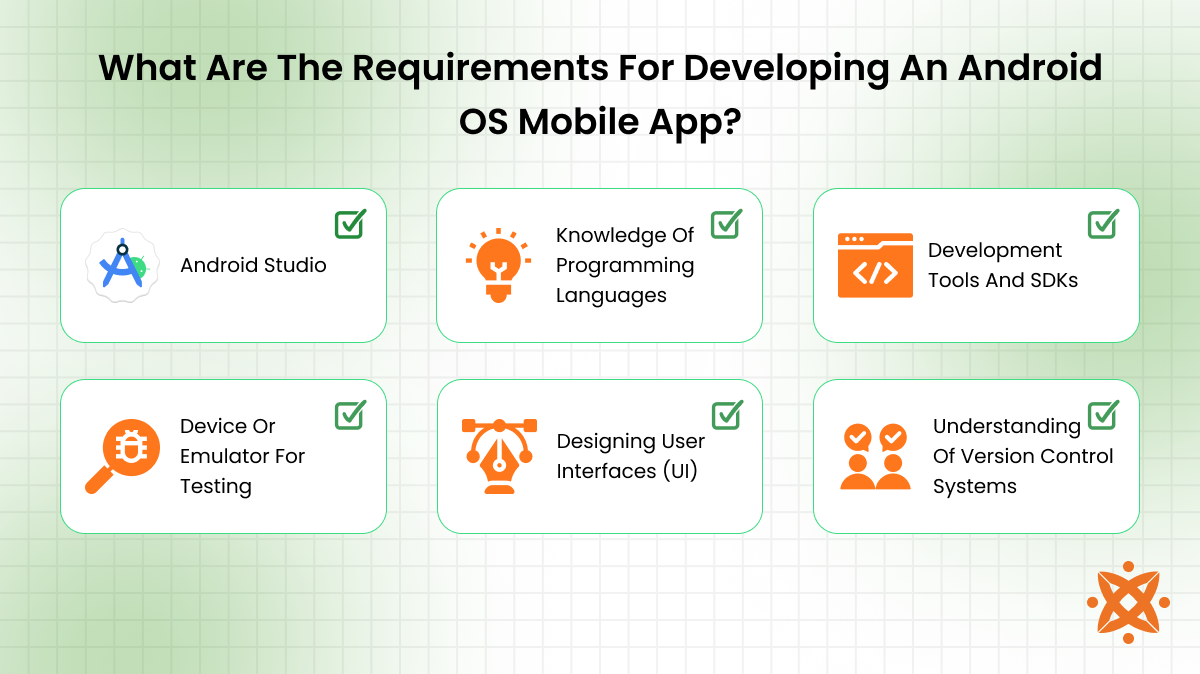 Technical and software requirements for Android app development.