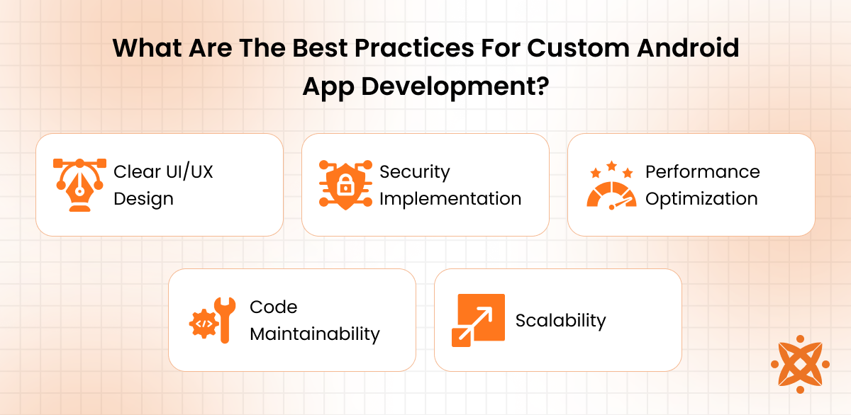 Best practices for custom Android app development including modular architecture and secure coding