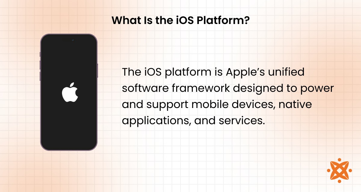 iOS platform components including ecosystem, software framework, and app services