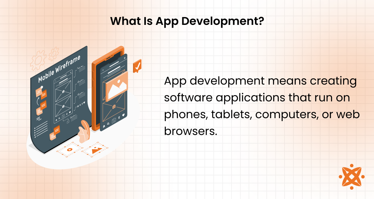 Definition of app development for building mobile applications across platforms.