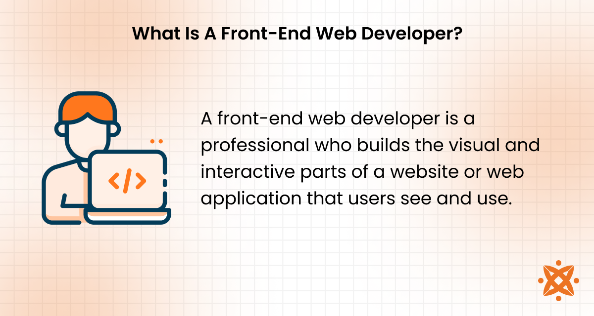 Responsibilities and skills of a front-end web developer including UI coding, frameworks, and design tools
