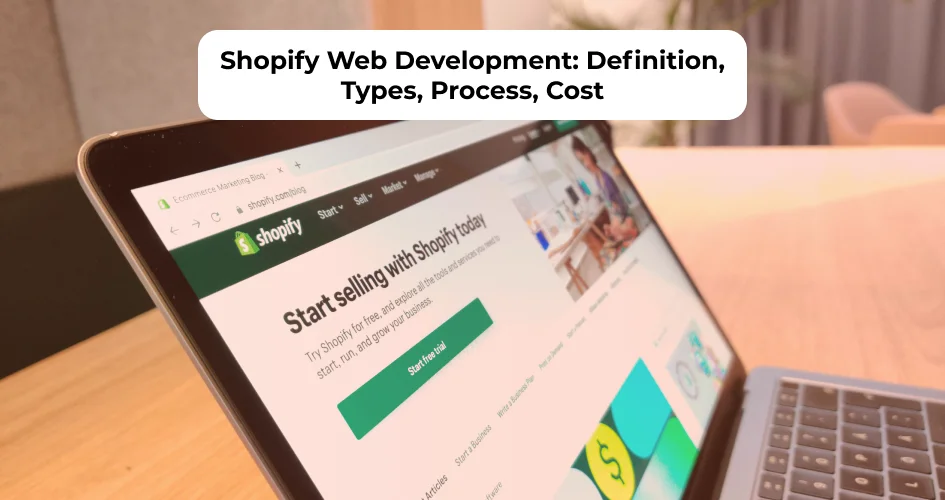 Shopify web development overview showing store types, development process, and cost breakdown for custom eCommerce websites